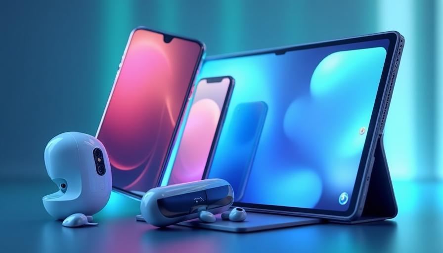 Image showing a collection of the latest smartphones, tablets, and wireless earbuds, representing exciting contest prizes.